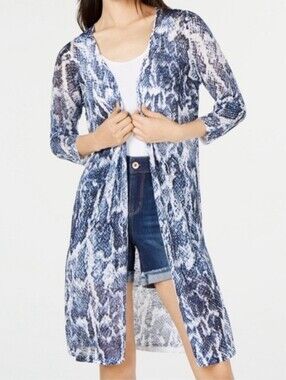 Inc. Brand Blue & White Snakeskin Print Duster Cardigan